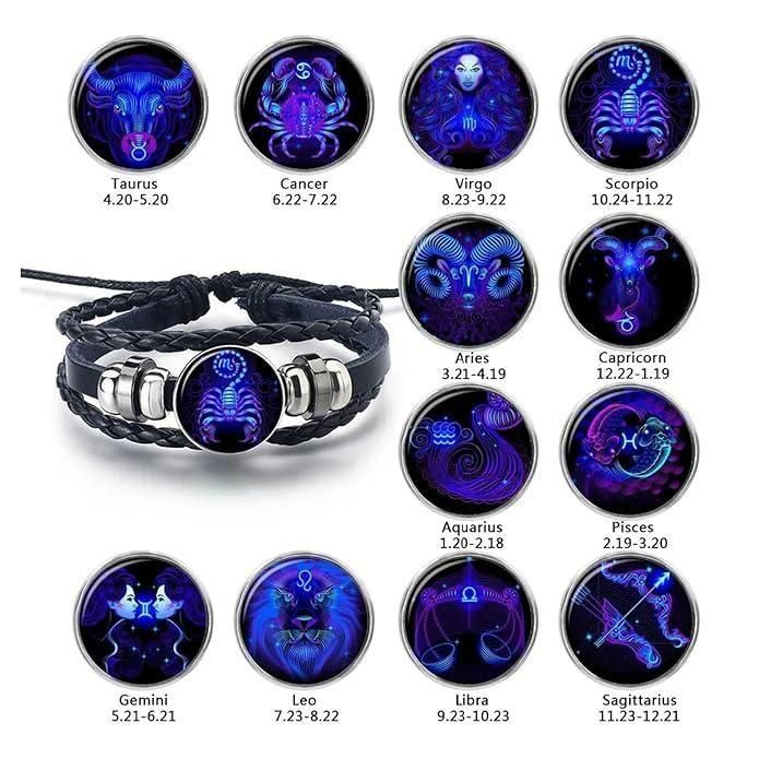 Zodiac Sign Guardian Bracelet – Premium Black Leather, Braided and Adjustable